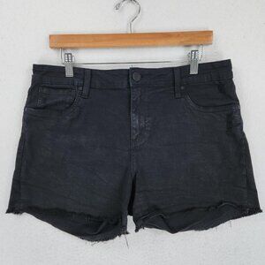 Kut From The Kloth Shorts Womens 12 Black Denim Jean Cut Off Raw Hem Casual